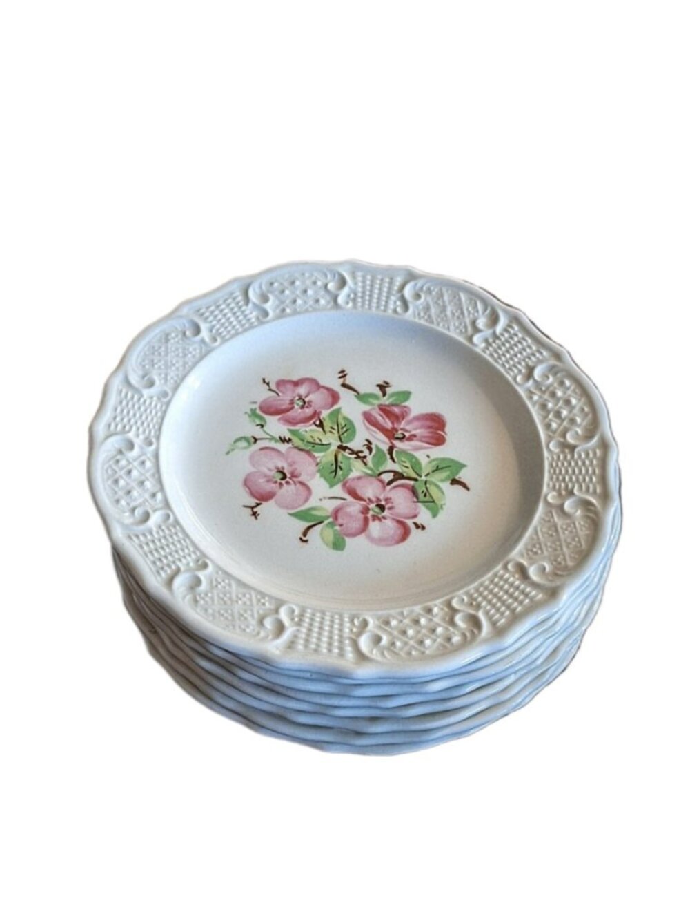 8 Washington Colonial Ironstone 6-Inch Dessert Plates Pink Blossom Pattern